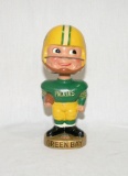 1960s Green Bay Packer Bobble Head. Gold Round Base. Has Small Crack in rea