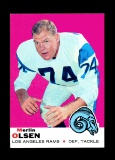 1969 Topps Football Card #34 Hall of Famer Merlin Olsen Los Angeles Rams.