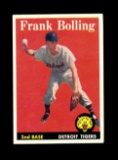 1958 Topps Baseball Card #95 Frank Bolling Detroit Tigers.