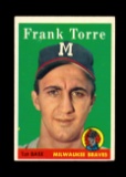 1958 Topps Baseball Card #117 Frank Torre Milwaukee Braves.