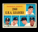 1961 Topps Baseball Card #45 1960 ERA Leaders Broglio-Drysdale-Friend-Willi