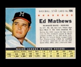 1961 Post Cereal Hand Cut Baseball Card #106 Hall of Famer Ed Mathews Milwa