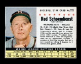1961 Post Cereal Hand Cut Baseball Card #111 Red Schoendienst Milwaukee Bra