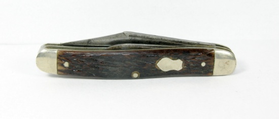 Remington R1823 Serpentine Jack Knife. Jigged Bone Scales & Crest Shield. G
