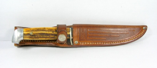 Pre 1965 Case xx 516-5 Fixed Blade Knife. Stag Handle an Leather Sheath. 8-