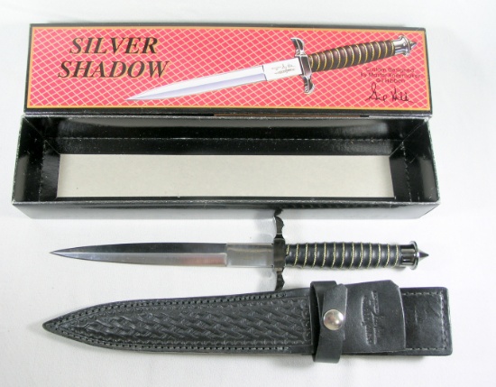 United Silver Shadow GIL HIBBEN Fighting Dagger. Mint with Sheath and Box.