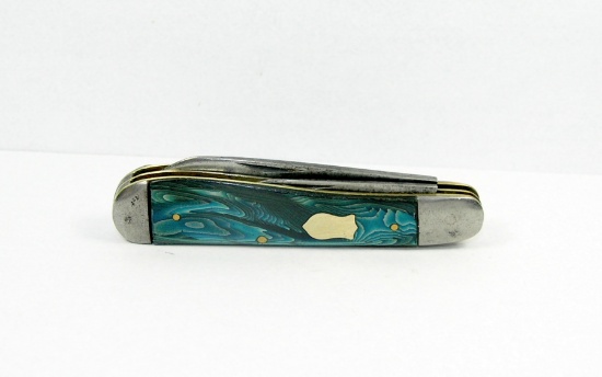 Pre 1937 IKCo Imperial Knife Co. Dogleg Jack Knife. 3-Pin Blue Celluloid Sw