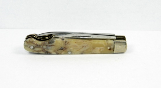 Crucible Knife Co. New York Barehead Easy Opener Jack Knife. Tan & Brown Ce
