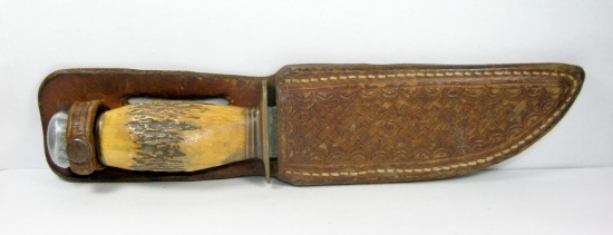 Taylor Eye Witness Knife, Sheffield England. Aged Stag Handle. Full Brass G
