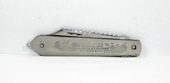 Schrade's Huntiing & Fishing Knife. All Stainless Steel Blade has Sliding L