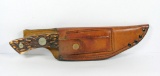 Remington UMC R-6 Drop PT Saw Back Hunting Knife. Staglon Handle. Leather S
