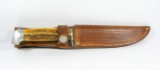 Pre 1965 Case xx 516-5 Fixed Blade Knife. Stag Handle an Leather Sheath. 8-
