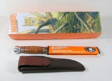 Marbles Fixed Blade Knife Mint with Sheath and Box. Knife has Leather Handl