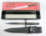 United Silver Shadow GIL HIBBEN Fighting Dagger. Mint with Sheath and Box.
