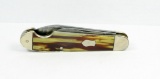 Imperial Pat Apld.Teardrop Easy Open Jackknife. Brown and Yellow Streak Cel