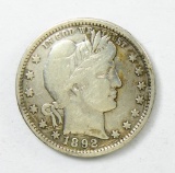 62.  1892   Barber Quarter Dollar