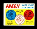 1958 Topps Team Emblem Insert Bazooka/Blony Bubble Gum Wrapper Baseball Car