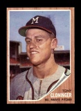 1962 Topps Baseball Card #63 Tony Cloninger Milwaukee Braves