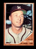 1962 Topps Baseball Card #130 Frank Bolling Milwaukee Braves