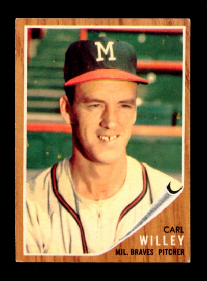 1962 Topps Baseball Card #174  Carl Willey Milwaukee Braves (With Cap Varia