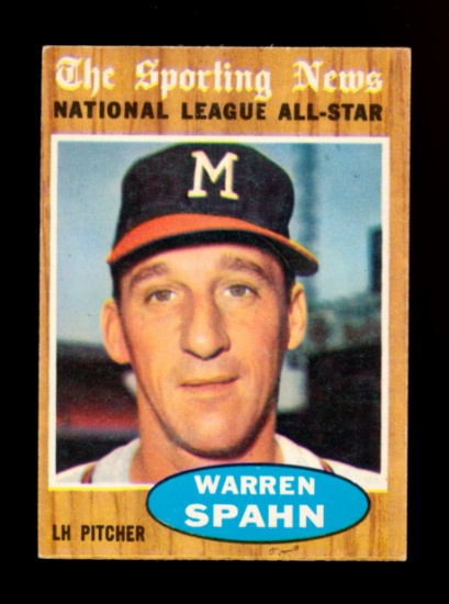 1962 Topps Baseball Card #399 All-Star Hall of Famer Warren Spahn Milwaukee