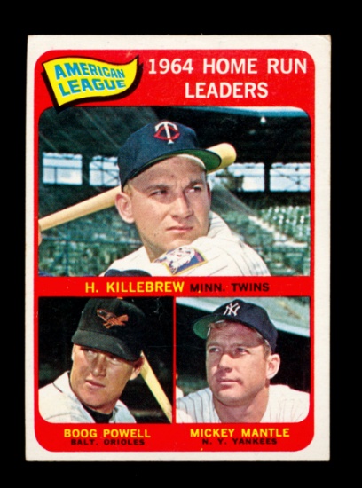 1965 Topps Baseball Card #3 American League Home Run Leaders: Mickey Mantle