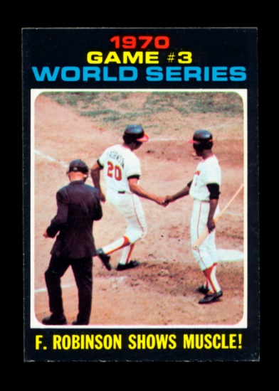 1971 Topps Baseball Card #329 World Series Game #3 "F. Robinson Shows Muscl