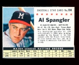 1961 Post Cereal Hand Cut Baseball Card #114 Al Spangler Milwaukee Braves
