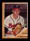 1962 Topps Baseball Card #100 Hall of Famer Warren Spahn Milwaukee Braves