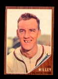 1962 Topps Baseball Card #174  Carl Willey Milwaukee Braves (No Cap Variati