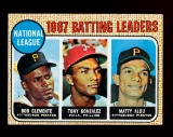 1968 Topps Baseball Card #1 National League Batting Leaders: Bob Clemente-T