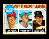1968 Topps Baseball Card #11 National League Strikeout Leaders: Jim Bunning