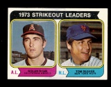 1974 Topps Baseball Card #207 1973 Strikeout Leaders: Nolan Ryan-Tom Seaver