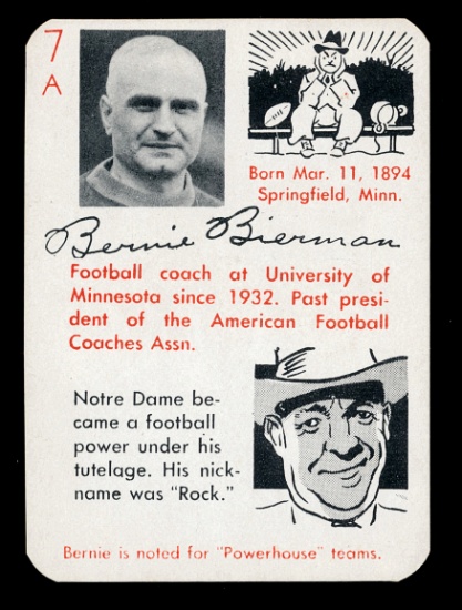 1945 Leister Game Company Autgraphs Football Card #7A Bernie Bierman