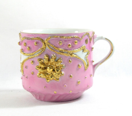 Vintage Pink and Gold Mustache Mug.