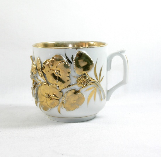 Vintage Gold Flowered Mustache Mug