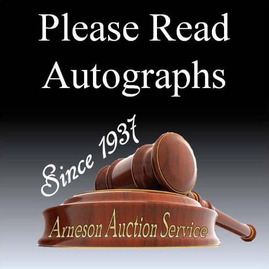 PLEASE NOTE ABOUT AUTOGRAPHS: All Autographs in this Auction without a COA