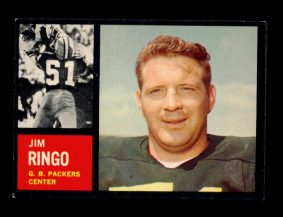 1962 Topps Football Card #68 Hall of Famer Jim Ringo Green Bay Packers. Sho