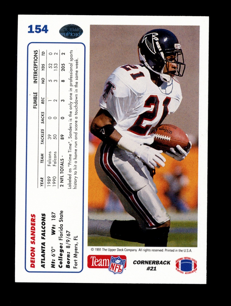 1991 Upper Deck Football Card #154 Hall of Famer Deion Sanders Atlanta Falc  | Art, Antiques & Collectibles Collectibles Sports Memorabilia Sports Cards  | Online Auctions | Proxibid