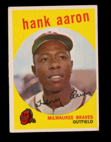 1959 Topps Baseball Card #380 Hall of Famer Hank Aaron Milwaukee Braves. Creased Front Left