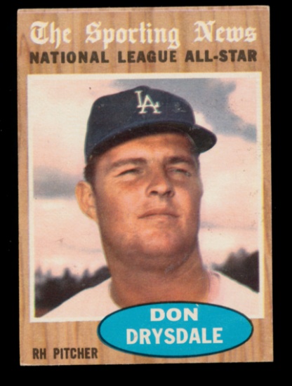 1962 Topps Baseball Card #398 All Star Hall of Famer Don Drysdale Los Angel