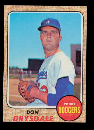 1968 Topps Baseball Card #145 Hall of Famer Don Drysdale Los Angeles Dodger