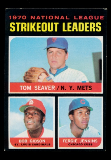 1971 Topps Baseball Card #72 National League Strikeout Leaders: Bob Gibson-