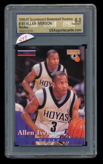 1996-97 Scoreboard ROOKIE Basketball Card #81 Rookie Allen Iverson Georgeto