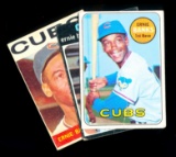 (3) Lower Grade Ernie Banks Baseball Cards. Creases