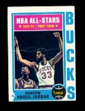 1974 Topps Basketball Card #1 Kareem Abdul Jabbar Milwaukee Bucks