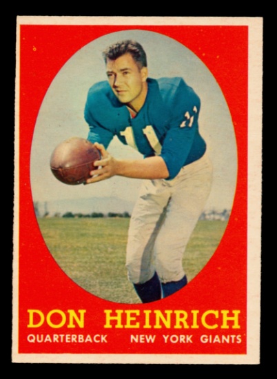 1958 Topps Football Card #83 Don Heinrich New York Giants