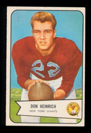 1954 Bowman ROOKIE Football Card #92 Rookie Don Heinrich New York Giants. (