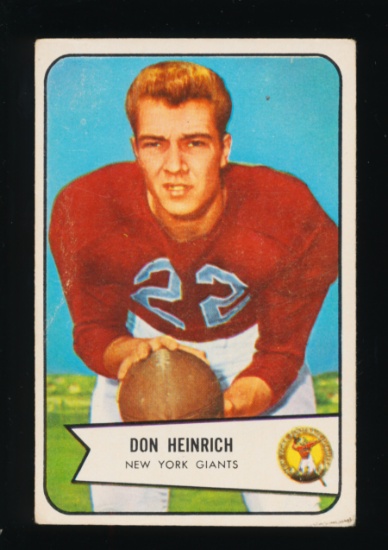 1954 Bowman ROOKIE Football Card #92 Rookie Don Heinrich New York Giants. (