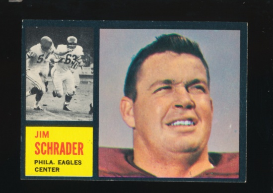 1962 Topps Football Card #121 Jim Schrader Philadelphia Eagles (Scarce Shor